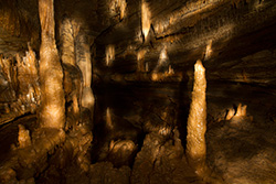 lightpainting in caves with stalagmites and stalactites