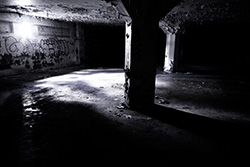 underground car park, light on pillar from window