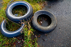 tires on asphalt and grass