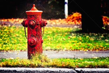 Fire plug LOMO photography on sidewalk in street