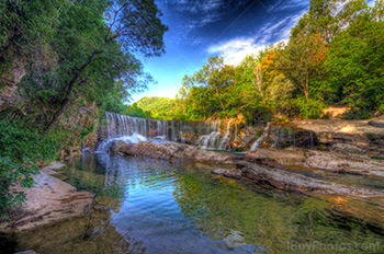 Vis river HDR in South of France, with waterfall and water reflection