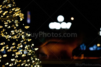 Fairy lights with lamp post and sculpture on background