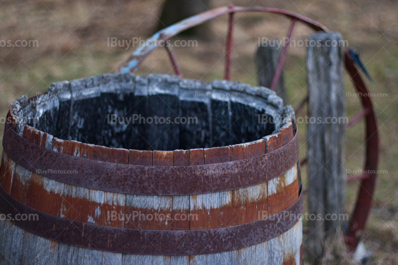 Old barrel, western style and wheel