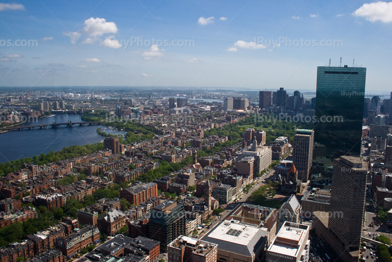 Aerial view of Boston downtown with John Hancock Tower