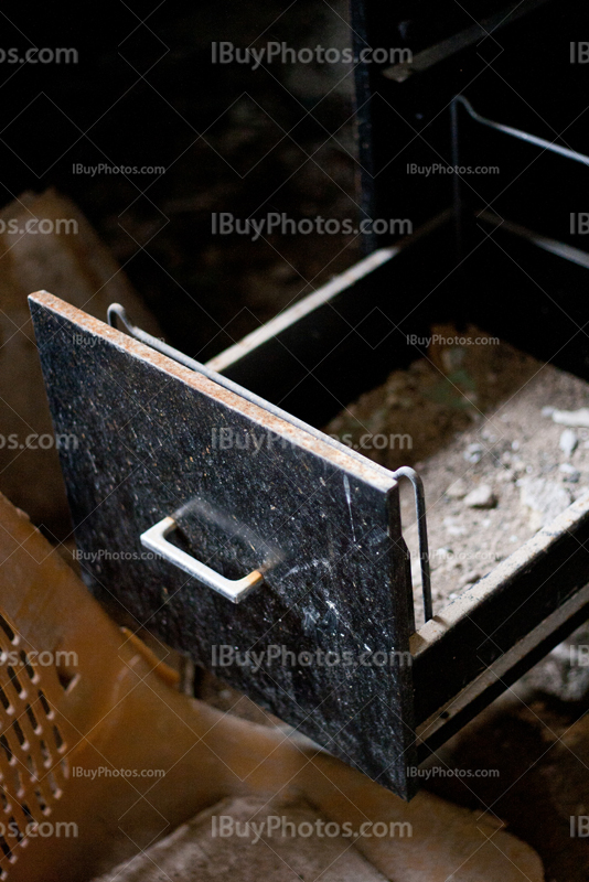 Open drawer on old and rusty desk