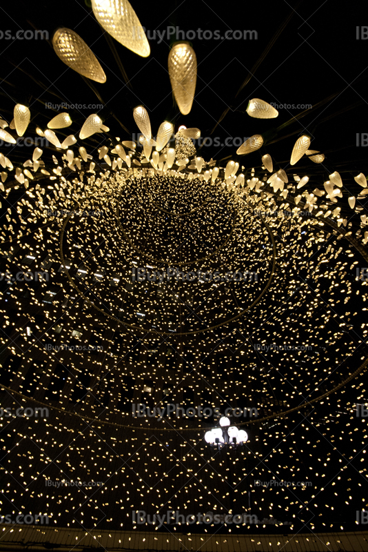 Fairy lights cone with streetlight, tilt-up perspective