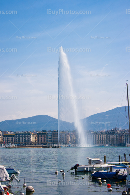 Geneva Water-Jet and Leman Lake in Switzerland, Jet d'Eau