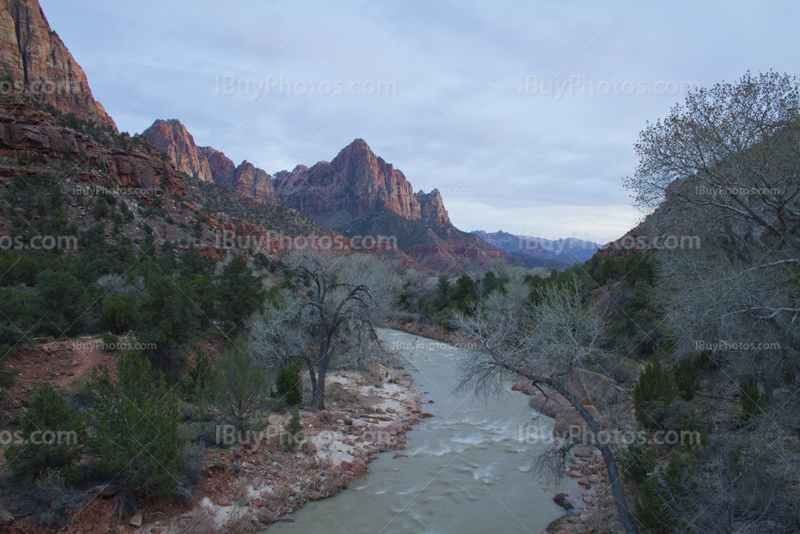 Zion Park mountains with the North Fork Virgin River