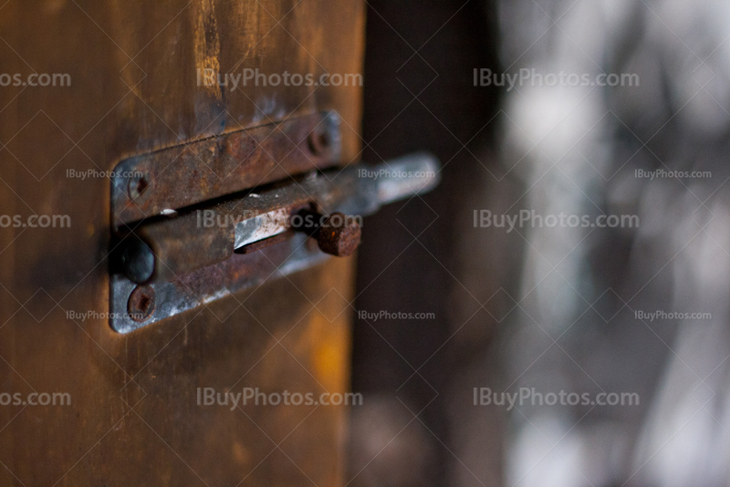 Rusty lock close-up, targette, larch plate