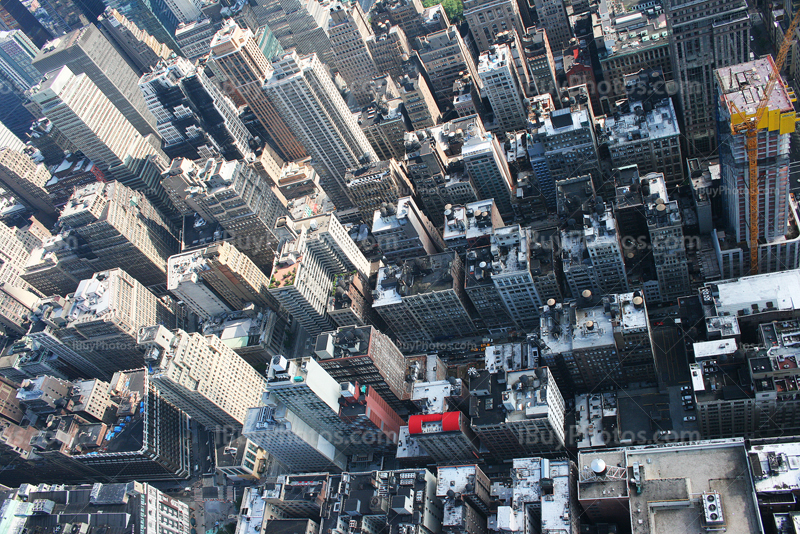 New York City aerial view of skyscrapers and buildings