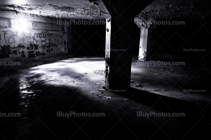 Underground car park, light on pillar from window