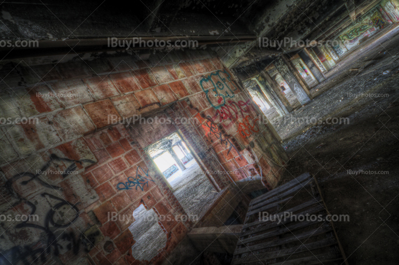 Parking wall HDR with dust, fragments and doorway