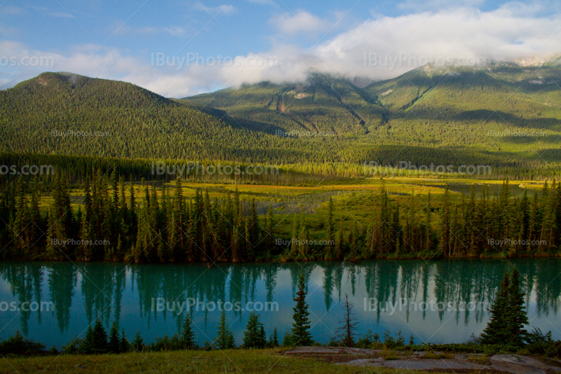 Bow river in Bow valley in Rocky mountains