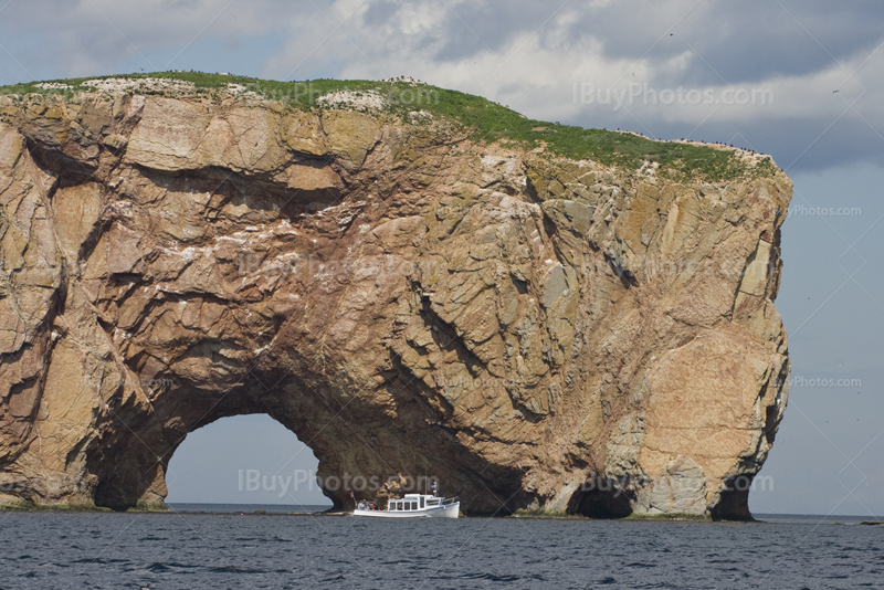 Perce rock in Gaspesie in Quebec, known as pierced rock