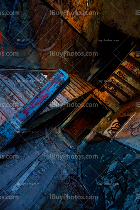 Doorway and stairs in abandoned house hall entrance