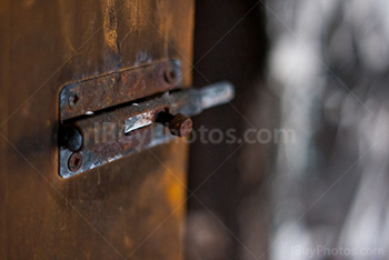 Rusty lock close-up, targette, larch plate