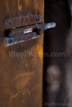 Rusty lock on door, larch plate, targette