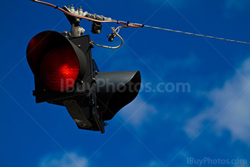 Road light on wire in street