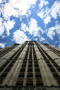 Woolworth Building, long angle view of skyscraper, New York City