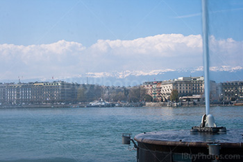 Geneva Jet d'Eau and Leman Lake in Switzerland, Water-Jet