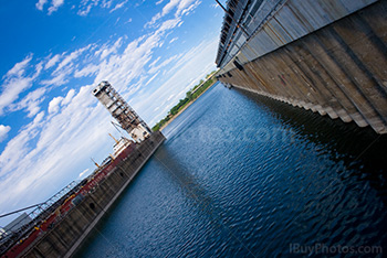 Port quays and docks in Montreal Old Port, Quebec