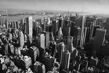 New York City, Manhattan and skyscrapers view, black and white photo