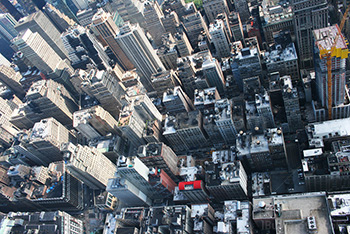 New York City aerial view of skyscrapers and buildings