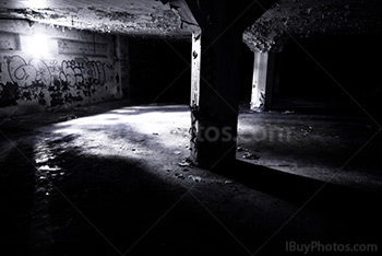 Underground car park, light on pillar from window