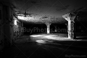 Underground parking lot with light coming from window