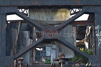 Metal structure with crossed beams steel and broken windows